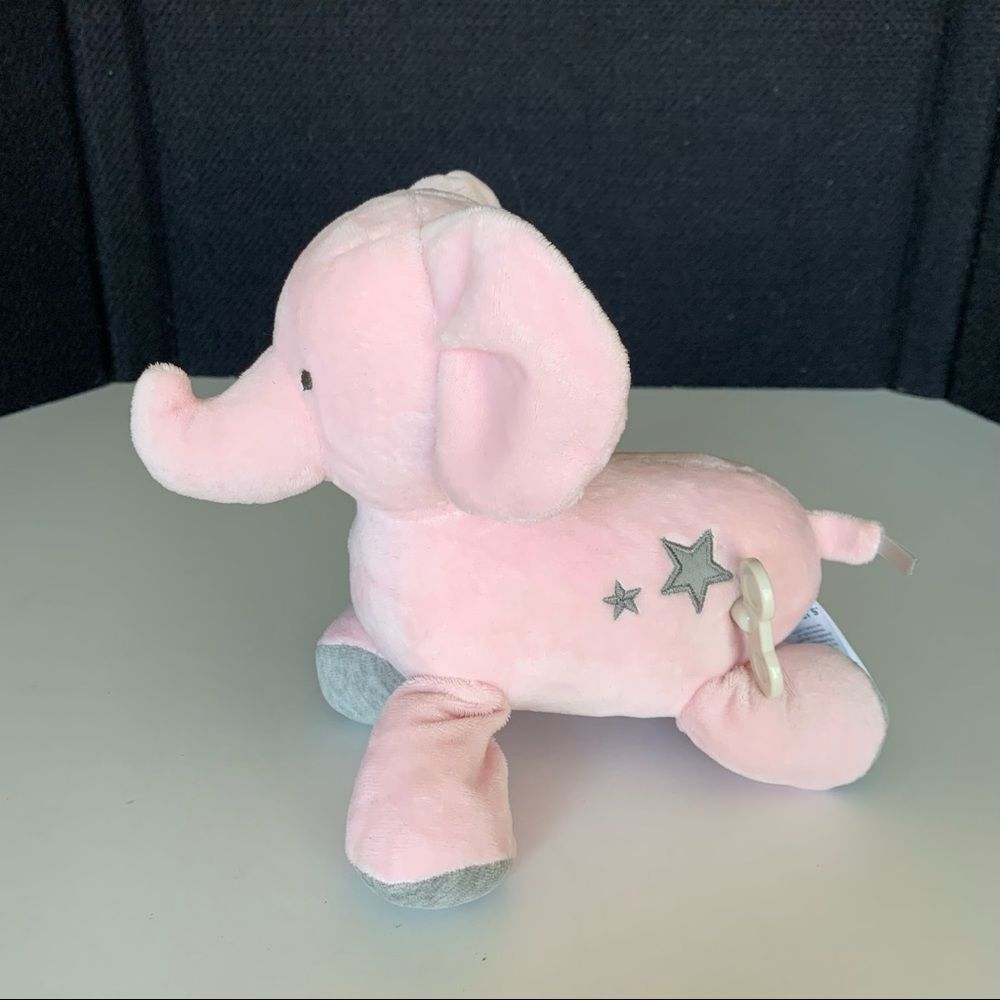 Carters Child Of Mine Wind Up Musical Pink Stars Baby Elephant Plush.